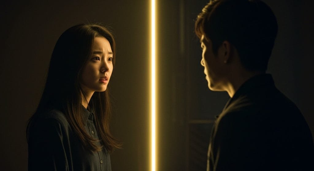 a man and woman looking at each other