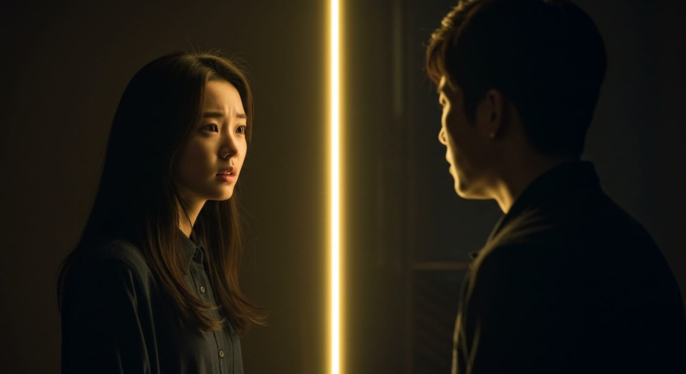 a man and woman looking at each other