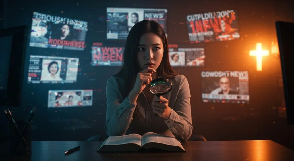 a woman holding a magnifying glass